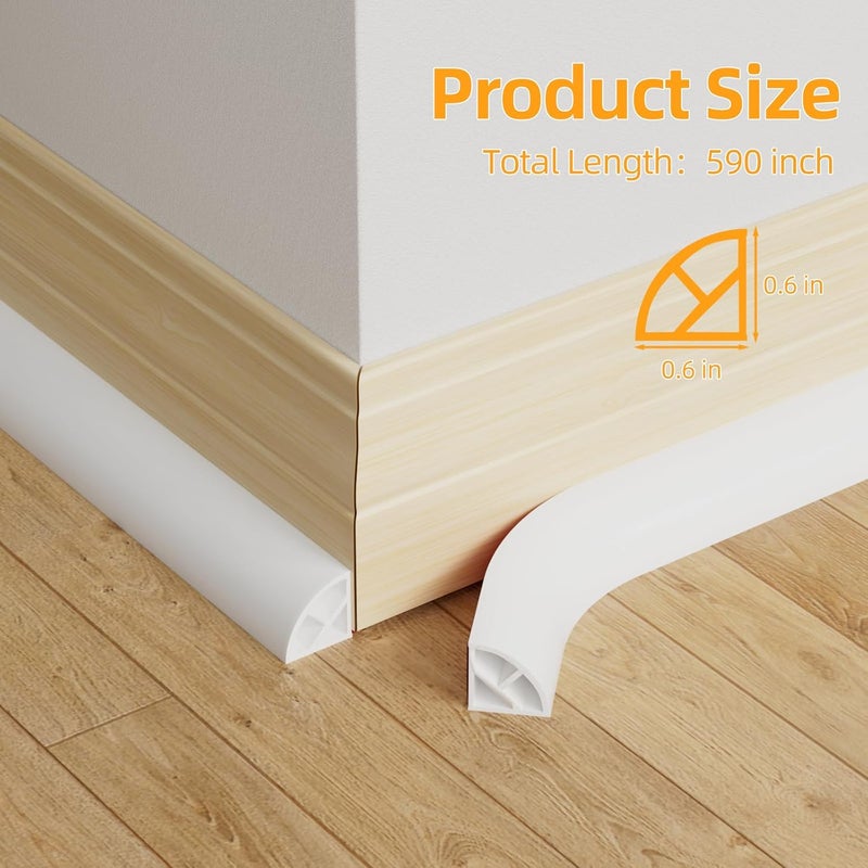 MUSRCYIO Flexible Quarter Round Molding,590 Inch Peel and Stick Silicone Quarter Round Shoe Molding,Caulk Strip for Wall Edge Floor Corner,Bendable Self-Adhesive Baseboard Trim for Countertop Cabinet and Stair - Image 2